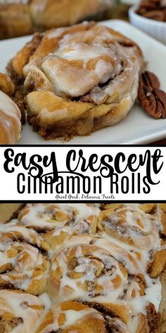 cinnamon rolls with icing and pecans on top