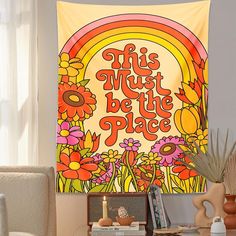 The perfect tapestry for your room or dorm This Must Be The Place 70s tapestry This tapestry features a bright, vibrant color scheme with durable construction, so you can enjoy its beauty for years to come. Specs: Material: Polyester Size: 95x73cm/ 37''x29 '' 70s Tapestry, 60s Wall Art, Boho Tapestry, Floral Retro, Floral Tapestry, Retro 70s, Rainbow Flowers, Retro Floral, Aesthetic Room Decor