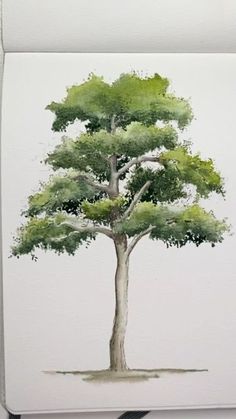 a painting of a tree with green leaves