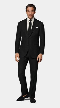 Black Roma Suit in Pure Linen Black Suit Men Wedding Guest, Black Suit Men Wedding, Prom Suits For Men Black, Black Suits For Men, Mens Black Suit, Black Wedding Suit, Black Tie Dress Wedding, Wedding Menswear, Black Tie Optional Wedding