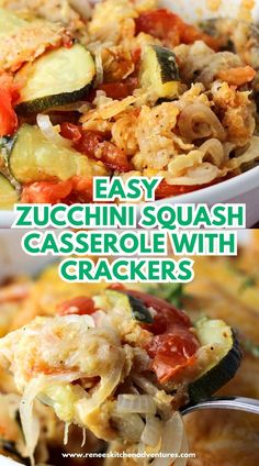 Two pictures of easy zucchini squash casserole with crackers ready to eat Zucchini Casserole With Ritz Crackers, Zucchini Hotdish Recipes, Baked Zucchini Casserole, Zucchini Squash Casserole, Zucchini Casserole Recipes, Hotdish Recipes, Zucchini Recipes Healthy, Crispy Crackers, Fresh Zucchini