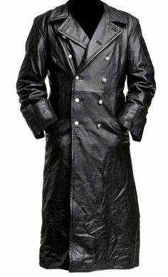 Men's Leather Jacket WW2 German Officer Trench Coat - Classic Vintage Uniform Black Leather Trench Coat, Black Leather Coat, Party Kleidung, Trench Coat Men, Leather Trench, Men's Leather Jacket, Herren Outfit, Long Trench, Long Trench Coat