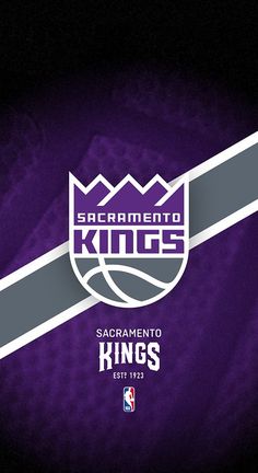 sacramento kings wallpaper with the sacramento kings logo on purple and black background, as well as text that reads sacramento kings