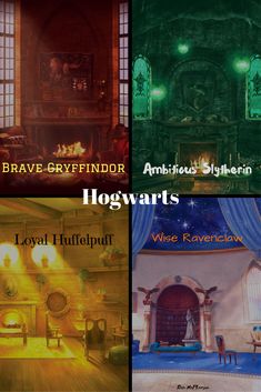 four different styles of hogwart's houses with the words, brave - gryffindor, and ambieus slyferin