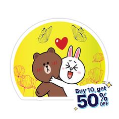 a sticker with an image of two teddy bears hugging each other and butterflies in the background