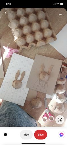 someone is working on some crafts with eggs and bunny bunnies in the shape of an egg carton