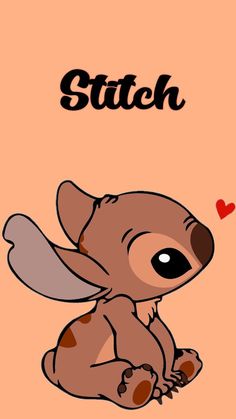 a cute little animal sitting on top of a pink background with the word stitch written above it