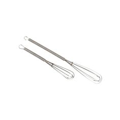 two metal tongs sitting next to each other on a white surface