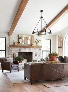 a living room filled with furniture and a fire place