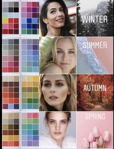 Spring Skin Tone, Warm Spring Color Palette, Summer Skin Tone, Deep Winter Palette, Spring Skin, Winter Color Palette, Color Combinations For Clothes