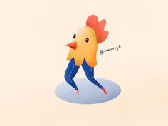 an illustration of a chicken on the ground with its legs spread out and feet crossed