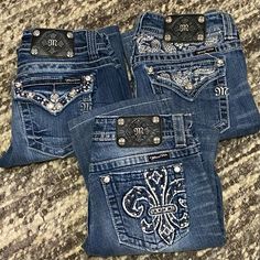 3 Pairs Of Size 28 Bootcut Miss Me Jeans. All In Great Condition. Butterfly Jeans, Thrift Clothes, 2000s Jeans, Holiday Finds, Clothing Wishlist, Style Bundle, Dream Fashion, 7 Jeans, Digital Closet