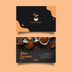 two business cards with coffee beans and spices