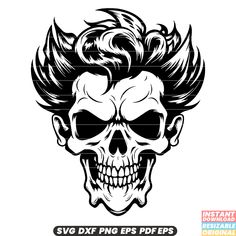 a skull with mohawks on it's head and the words svg dxf