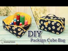 an image of two bags that have sewing supplies in them and the words diy packaging cube bag