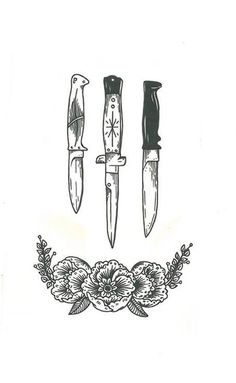 an image of two knives with flowers on it and the words pint written in black ink