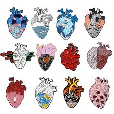 several different types of heart shaped patches on a white background, each with an individual's own image