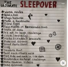 a piece of paper with writing on it that says, the ultimate sleepover watch movies