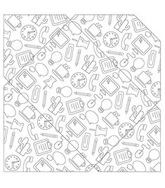 a black and white pattern with different objects