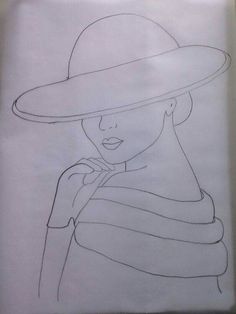 a drawing of a woman wearing a hat and scarf