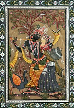 Radha & Krishna Madhubani Radha Krishna Art, Radha Krishna Traditional Painting, Radha Krishna Pattachitra Painting, Kangra Painting, Radha Krishna Madhubani Painting, Patachitra Paintings, Painting Radha Krishna, Pattachitra Paintings, Pattachitra Art