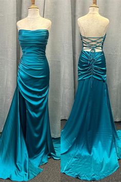 This alluring prom dress offers a teal blue hue crafted from luxe satin material. Flaunting a mermaid silhouette, the strapless bodice is enhanced with delicate ruching. Completing the look is a full-length bias-cut skirt, featuring a side slit and a lace-up back. SKU: 3327 Teal blue color Satin material Mermaid silhouette Strapless neck Ruched details Full length skirt Side slit Lace-up back Built-in bra Ship in 7-10 business days Size: US 2-16. We offer free returns in 7 days. Please refer to Teal Blue Dress Prom, Teal Dresses Formal, Dark Turquoise Prom Dress, Ocean Prom Dress, Aquamarine Prom Dress, Teal Dress Prom, Teal Prom Dresses Long, Teal Prom Dresses Turquoise, Cyan Blue Dress