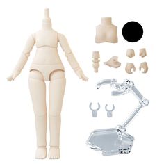 a plastic doll is shown with parts to make it look like she's holding something