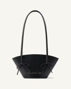 Small Basket with Bows Black - Chylak Black Formal Bag With Bow, Formal Black Bag With Bow, Black Rectangular Bag With Bow, Elegant Bucket Shoulder Bag With Leather Handles, Elegant Bucket Shape Shoulder Bag With Leather Handles, Elegant Leather Bags With Bow, Elegant Black Bucket Shoulder Bag, Black Structured Shoulder Bag With Handles, Elegant Black Bag With Bow