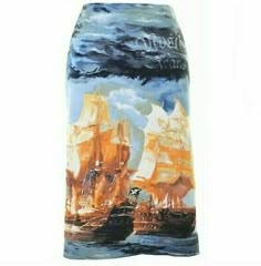 (eBay) ❤️MOSCHINO Vintage 90" tube skirt Moschino Jeans,pirate ship,ONLY ONE IN EBAY! Jellyfish Y2k, Moschino Vintage, 90s Y2k Fashion, Pirate Outfit, Doll Closet, Moschino Jeans, Y2k Skirt, Tube Skirt, Printed Skirt