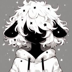 a drawing of a girl with white hair and stars on her head, wearing a hoodie