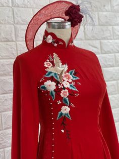 Beautiful Red Embroidery Traditional Vietnamese Wedding Ao Dai, Custom Tailored Traditional Vietnamese Bridal Ao Dai Made to Order - Etsy Vietnam Vietnamese Wedding Ao Dai, Bridal Ao Dai, Traditional Vietnamese Wedding, Wedding Ao Dai, Embroidery Traditional, Vietnamese Wedding, Red Embroidery, Custom Tailoring, Mermaid Wedding Dress