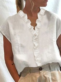 Blouse Necklines, White Shirt Blouse, Casual Weekend, Blouse White, Women Shirts Blouse, Linen Clothes, Cotton Blouses, Stylish Shirts