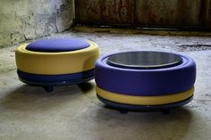 two colorful stools sitting next to each other