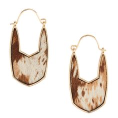 Capturing attention with each turn of the head, our exclusive hoop earrings are Southwestern-inspired statement. They're made with ivory, brown and black cowhide and a modern, gold-finished hinged closure. A unique addition to any jewelry collection, our one-of-a-kind earrings are the perfect complement to your cowgirl era. World Market, The Gold, Boutique Jewelry, Leather Earrings, Hoop Earrings, Leather, Gold