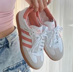 Pink and White Adidas Samba credit:hazifimazalam cool girl outfit fashion inspo school look pink girly girl clean casual outfit inspo blonde style trend sneaker cozy lazy girl clean aesthetic neutral street style parisian french minimalist fall jacket middle school shoe cool Womens Footwear, Adidas Samba Og, Hype Shoes, Shoe Inspo