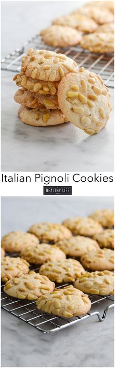 italian pignoi cookies are cooling on a rack