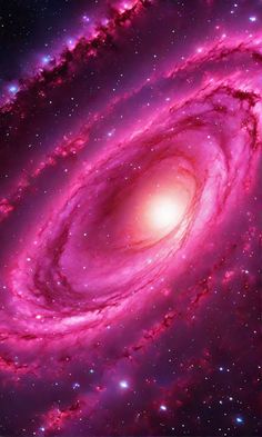 an image of a spiral galaxy with stars in the background and pink light at the center