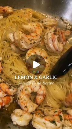 lemon and garlic pasta with shrimp in a pan