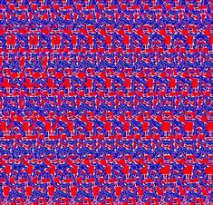 red and blue abstract background with small figures