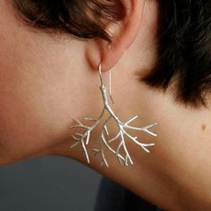 Simple Sterling Silver Tree Earrings - Large Tree Branch Earrings - Natural Organic Twig Jewelry - L Stem Earrings, Twig Jewelry, Branch Earrings, Sapphire Earrings Studs, Large Tree, Tree Earrings, Soldering Jewelry, Silver Tree, Earring Tree