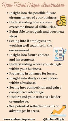 How can tarot help your business? Whether you are a CEO and a leader, or an employee, tarot can be amazing for helping out your business. 

Here is a list of small insights which tarot can help your business with, whether big and small. For more information, feel free to check out my blog and website. Start A Tarot Business, Tarot Information, Funny Pokemon Fusion, Tarot Reading Business, Witch Info, Tarot 101, Digital Grimoire, Funny Pokemon