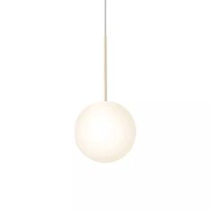 a white light that is hanging from a ceiling fixture with a long metal rod on the end