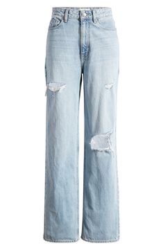 Ripped-out holes and a faded wash put a retro spin on high-waisted boyfriend jeans cut from comfortable cotton nonstretch denim. 32" inseam; 16" leg opening; 12 1/2" front rise; 16" back rise (size 29) Zip fly with button closure Five-pocket style 100% cotton Machine wash, tumble dry Imported Ripped Jeans High Waist, Trendy Ripped Medium Wash Cropped Jeans, Trendy Ripped Cropped Jeans In Medium Wash, Trendy Distressed Cropped Jeans For Everyday, Summer Distressed Medium Wash Flare Jeans, Distressed Rigid Denim Cropped Jeans For Fall, Summer Distressed Light Wash Flare Jeans, Distressed Cropped Jeans In Rigid Denim For Fall, Summer Light Wash Distressed Flare Jeans