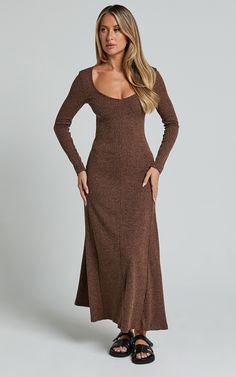 Get ready to turn heads in the Lydia Midi Dress! This A-line dress is crafted from a luxurious fully fashioned knit, giving it a beautifully soft and cozy feel. The rich chocolate brown color adds warmth to any outfit, while the V-neckline and long sleeves provide a touch of elegance. Perfect for both casual and dressier occasions, this midi dress is made from high-quality polyester fabric that will keep you comfortable all day. Whether you're going out with friends or attending an important event, the Lydia Midi Dress is your go-to option for style and sophistication.Product Details:Pull on styleA Line DressFabric: Fully Fashioned KnitV Neck necklineCasual End UseMidi lengthLong SleeveMaterial: PolyesterSize and FitSize S / 8 length: 132cm / 51.97inMaterial and CareMain Fabric: 70% Polyes Casual Midi Dress Outfit, Red Sequin Dress, Basic Black Dress, Spring Maxi Dress, Bachelorette Dress, Neon Outfits, Navy Bridesmaid Dresses, Long Sleeve Knit Dress, Sparkle Dress