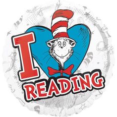 the dr seuss i love reading sticker is shown in red, white and blue