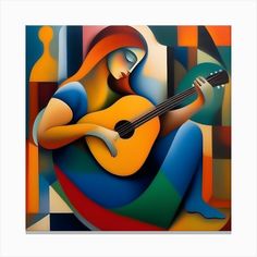 a painting of a woman with a guitar