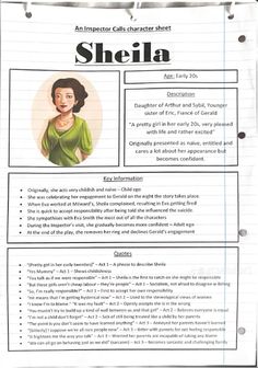 a sheet of paper with the words sheila on it and an image of a woman's face