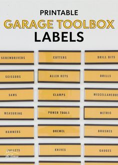 the printable garage toolbox labels are yellow and black