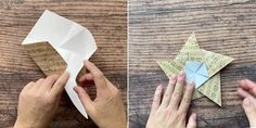 two photos side by side, one showing how to fold an origami star