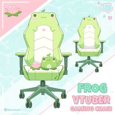 the frog chair is sitting in front of another chair with an alligator on it's back